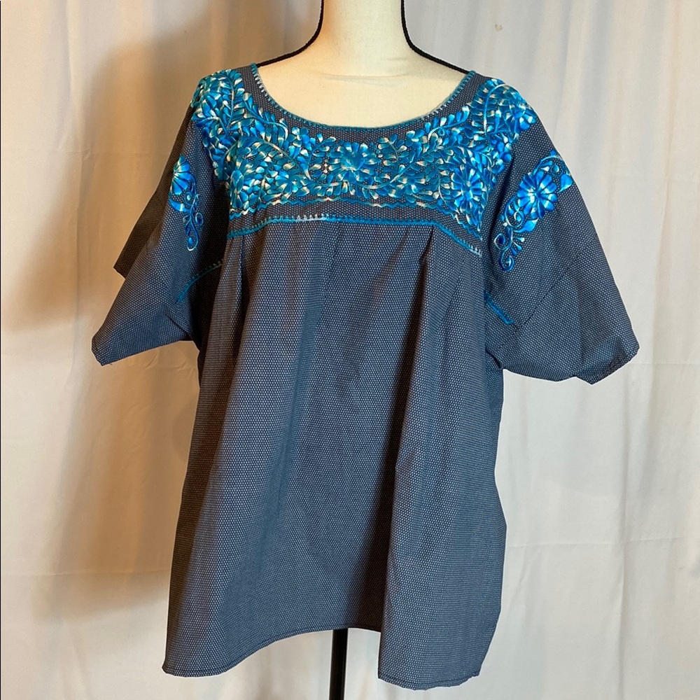 Blue Embroidered Women's Top